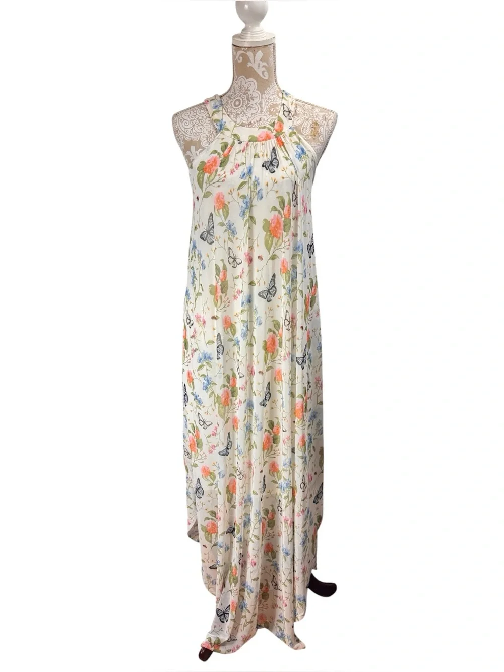Butterfly Garden Maxi Fly Away Sides Fairy Mesh Dress Size Small Romantic Whimsy - Picture 1 of 8
